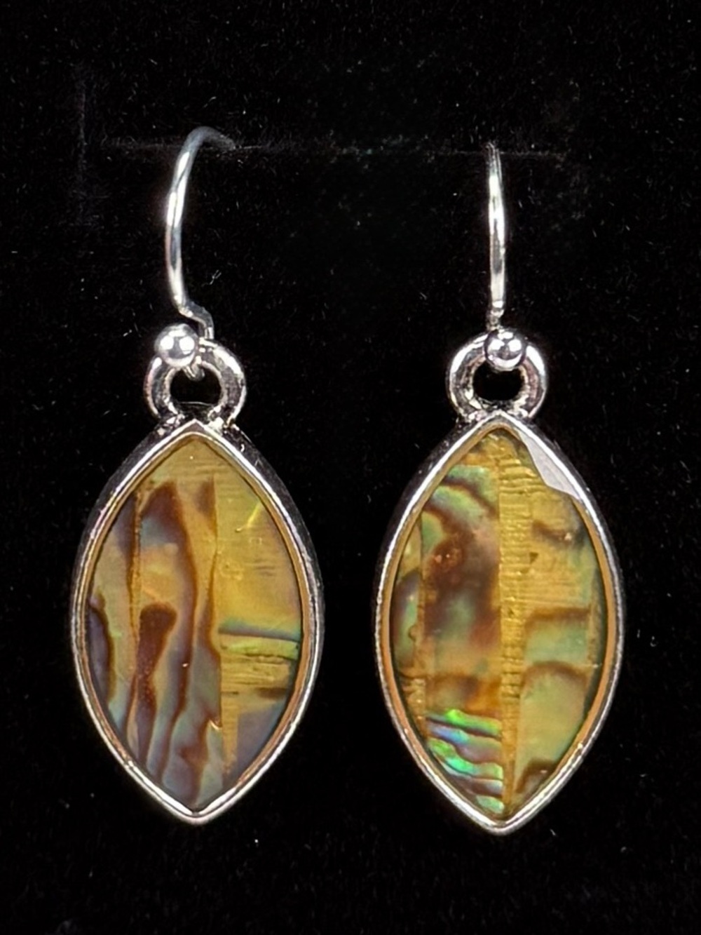 Silver Abalone Design green accent pierced Earrings